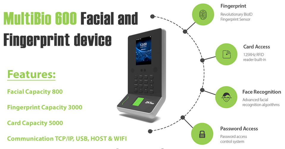 Multi Bio Reader MultiBio 600 Facial and Fingerprint device, time and attendance, JHB